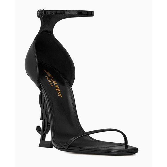 Saint Laurent Opyum 110 Black Patent Leather YSL Logo Sandal Heel Pump 36.5 - Picture 3 of 14